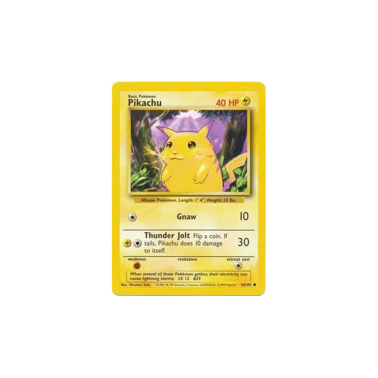 PIKACHU - Base Set - 58/102 - Pokemon Card - Unlimited Edition OG